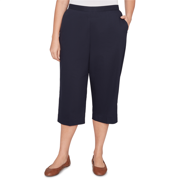 Plus Size Alfred Dunner Classics_S6 Solid Twill Button Hem Capri