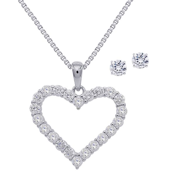 Gianni Argento Lab White Sapphire Heart Pendant & Earrings Set - image 