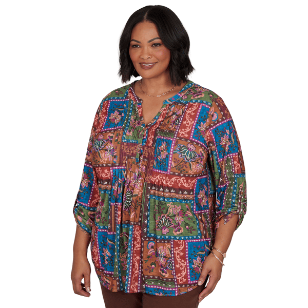 Plus Size Ruby Rd. Romance On The Ranch Pleated Floral Blouse