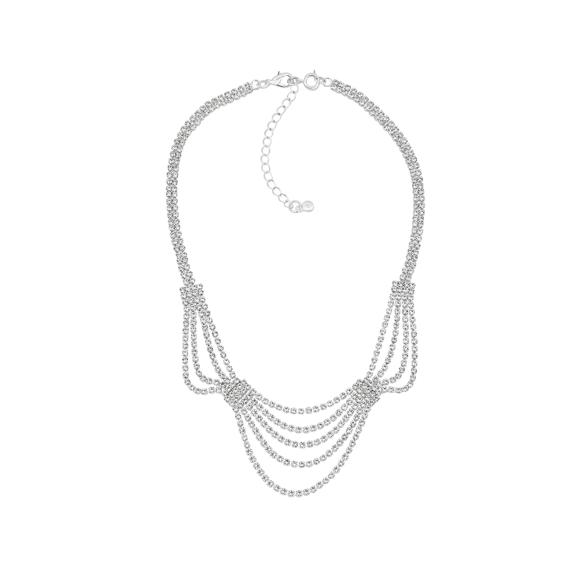 Roman Silver-Tone Crystal Cup Chain Multi Layered Collar...