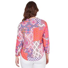 Plus Size Ruby Rd. Bright Blooms Long Sleeve Patchwork Blouse