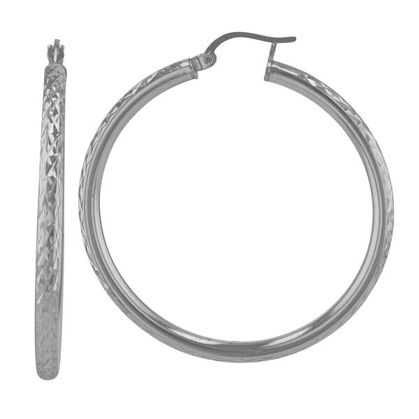 Sterling Silver Round Diamond Cut Hoop Earrings - image 