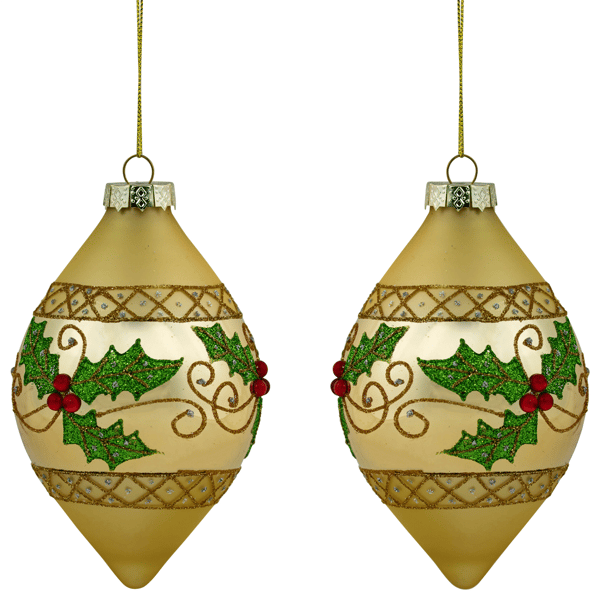 Northlight 2pc. Golden Glitter Holly Finial Christmas Ornaments