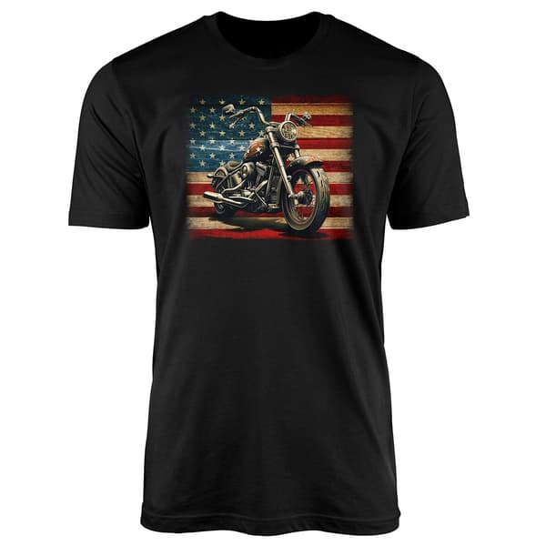 Mens Vintage Motorcycle Flag USA Tee - image 