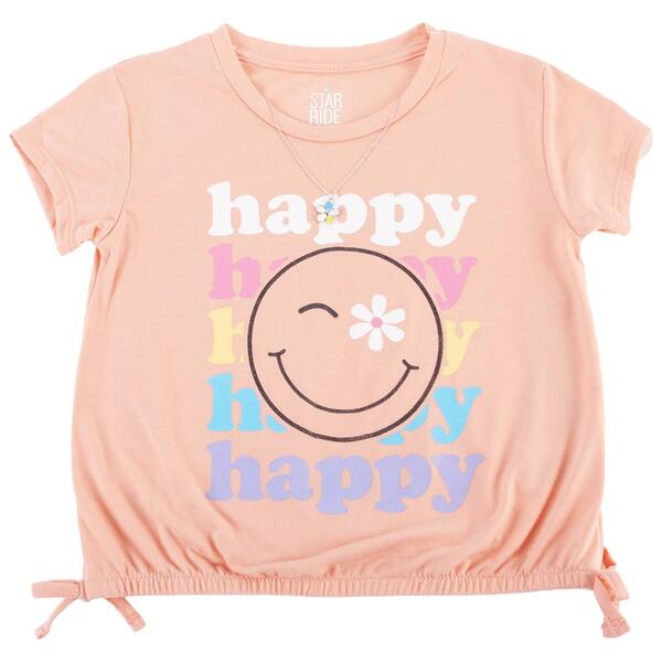 Girls &#40;7-16&#41; Star Ride&#40;R&#41; Happy Smiley Tee w/ Necklace - image 