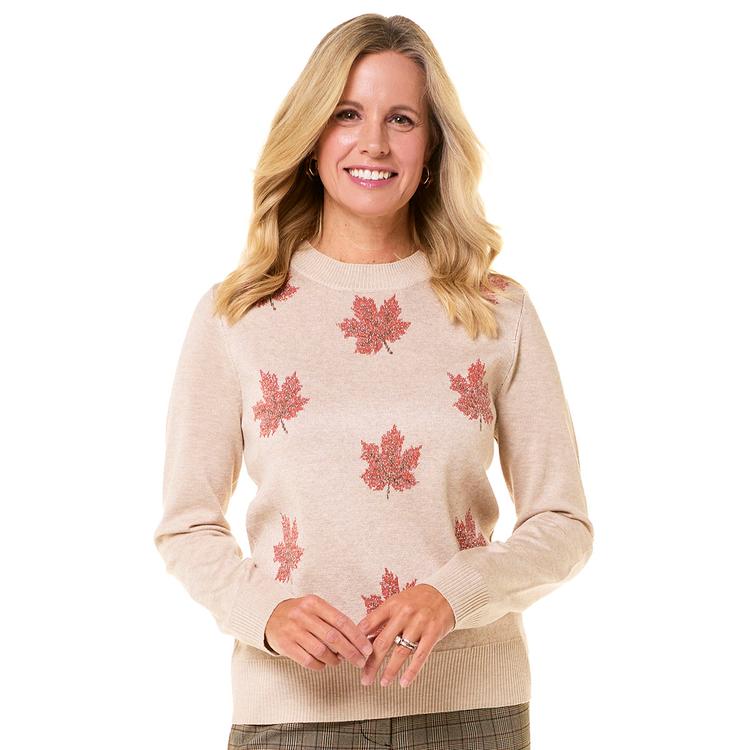 Womens Retrology Long Sleeve Crew Neck Leaf Sweater