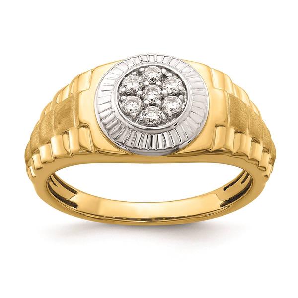 Mens Pure Fire 14kt. Two-Tone Gold Lab Grown Diamond Round Ring