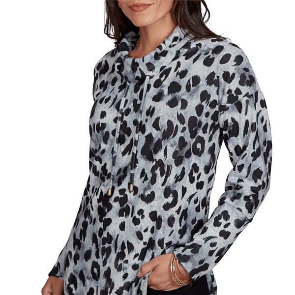 Petite Ruby Rd. Premium Cozy Knit Leopard Cowl Neck Sweater