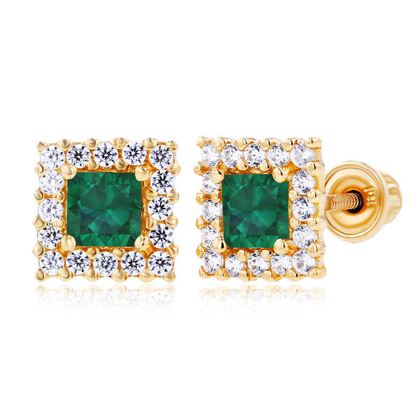 Gemstone Classics&#40;tm&#41; Yellow Gold Emerald Square Earrings - image 
