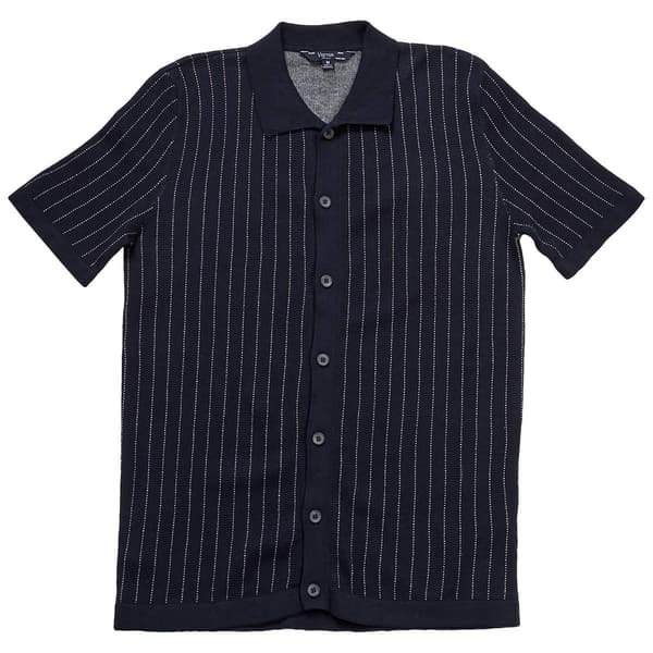Mens Visitor Vertical Stripe Button Down Cardigan - Navy - image 