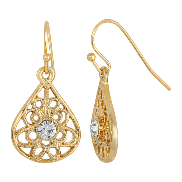 1928 Jewelry Crystal Filigree Teardrop Earrings - image 