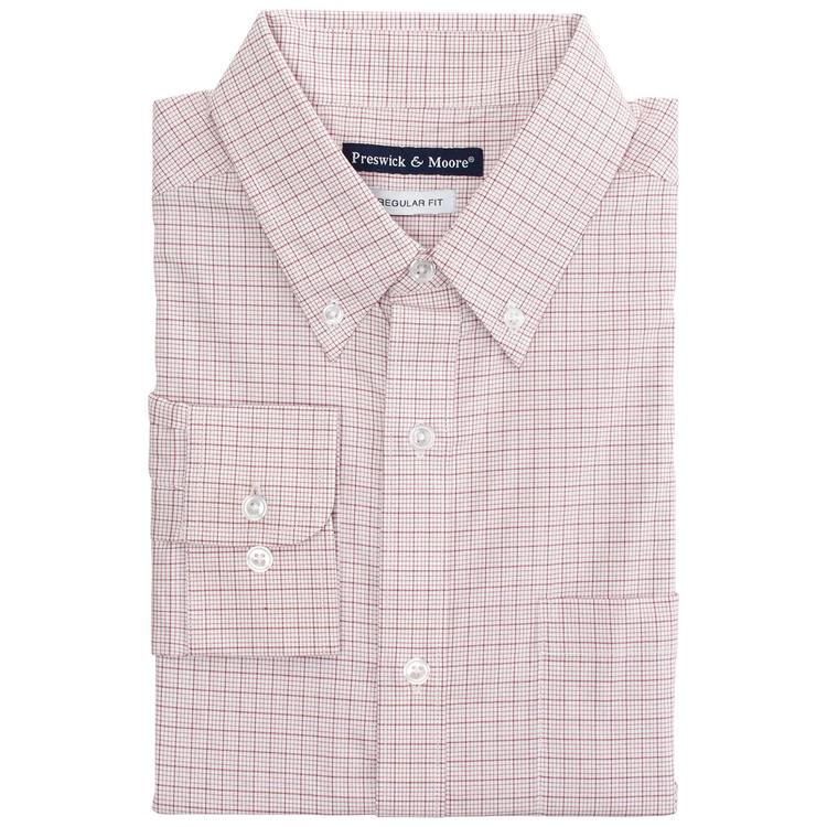 Mens Preswick & Moore(R) Regular Fit Plaid Dress Shirt - Red/White