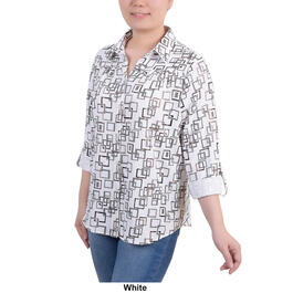 Petite NY Collection Foil Airflow Casual Button Down Blouse