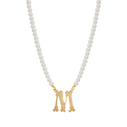 1928 16in. Gold-Tone M Initial Pearl Pendant