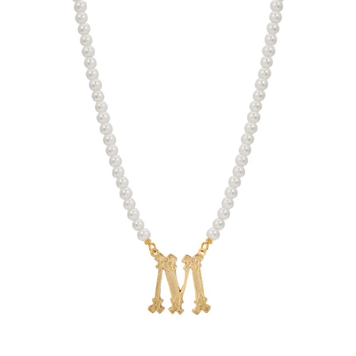 1928 16in. Gold-Tone M Initial Pearl Pendant