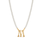 1928 16in. Gold-Tone M Initial Pearl Pendant - image 1