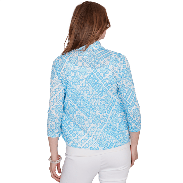 Plus Size Hearts of Palm Aqua Fresh 3/4 Sleeve Cascade Cardigan
