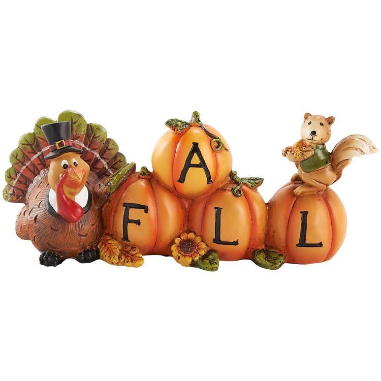 Resin Turkey w/ Pumpkins/Sunflowers/Squirrels