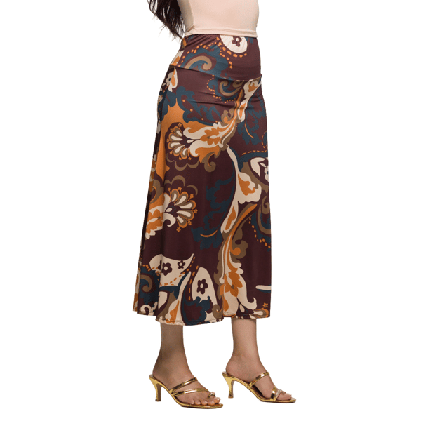 Womens 24/7 Comfort Apparel Brown Print Elastic Waist Maxi Skirt