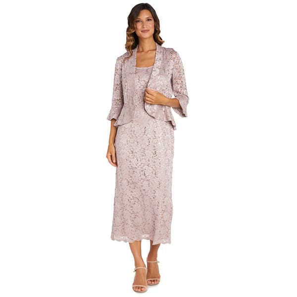 Womens R&M Richards 2pc. 3/4 Bell Sleeve Lace Jacket Midi Dress - image 