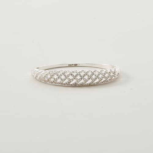 Napier Boxed Silver-Tone & Crystal Open Weave Bangle - image 