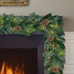 Puleo International 6ft. Pre-Lit Magnolia Artificial Garland