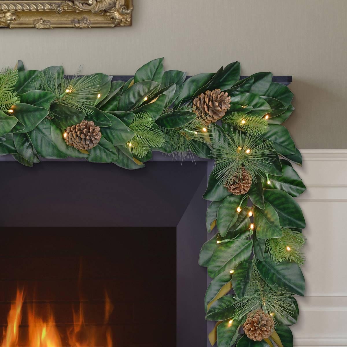 Puleo International 6ft. Pre-Lit Magnolia Artificial Garland