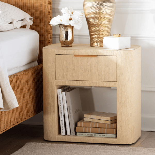 bali & parl Beauford Grasscloth 1-Drawer Nightstand with Shelf