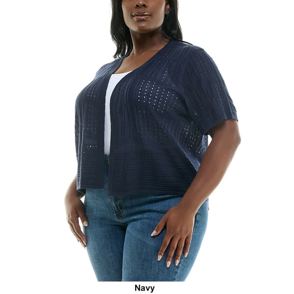 Plus Size Nina Leonard Short Sleeve Crochet Cardigan