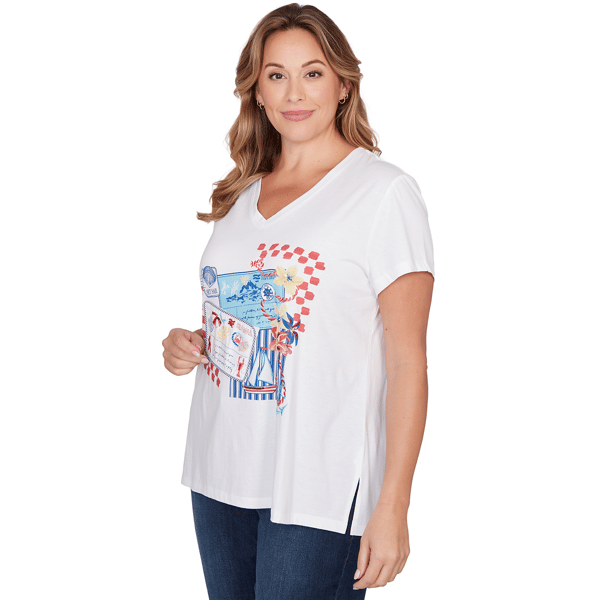 Plus Size Ruby Rd. Set Sail Short Sleeve Postcard Graphic Tee