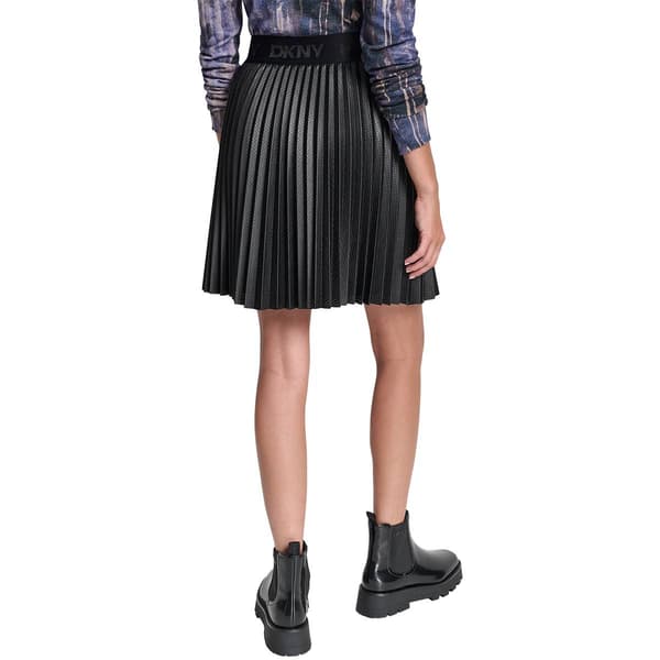Womens DKNY Pull On Pleated Faux Leather Skirt