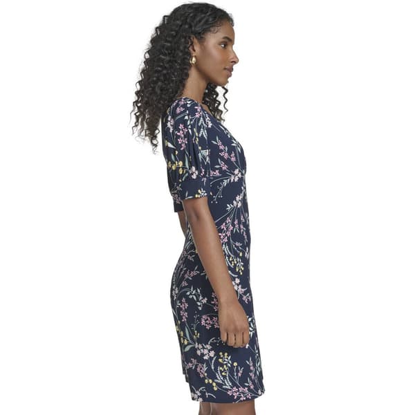 Womens Tommy Hilfiger Short Puff Sleeve Floral A-Line Dress