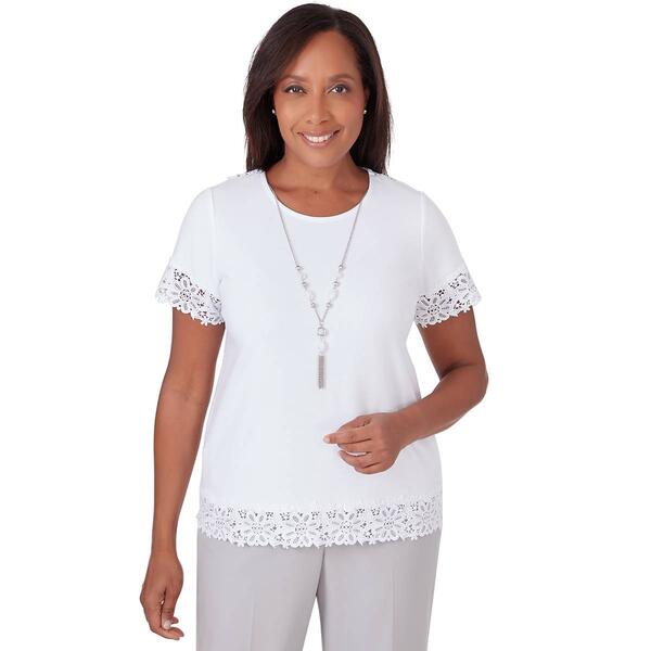 Petite Alfred Dunner Charleston Lace Border Top w/Necklace - image 