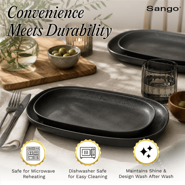 Sango Anderson Black Large Ceramic Serving Platters - Set of 2