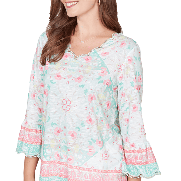 Womens Ruby Rd. Renaissance Romance Flounce Sleeve Floral Blouse
