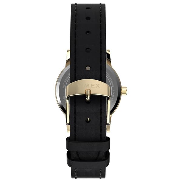 Womens Timex® Silver Dial Watch w/ Black Leather Strap