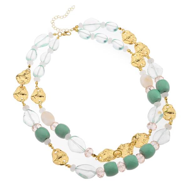 Ashley Cooper&#40;tm&#41; Gold-Tone Mint & Blush 2-Row Beaded Necklace - image 