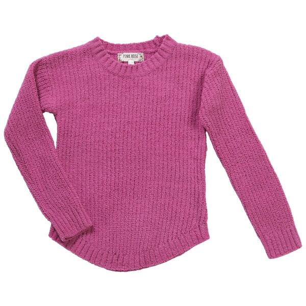 Girls &#40;7-14&#41; Pink Rose Teddy Shaker Jacquard Sweater - Party Pink - image 