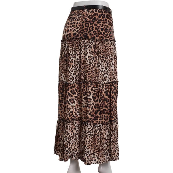 Juniors No Comment Challi Leopard Belted Maxi Skirt