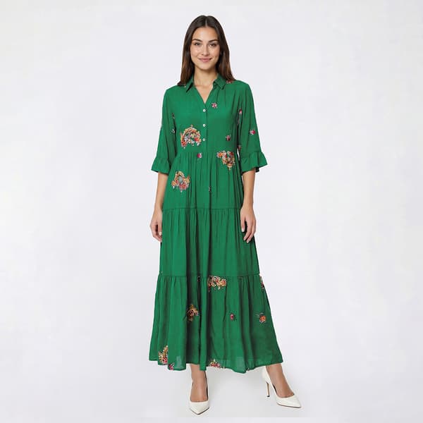 Womens Figueroa & Flower Elbow Sleeve Paisley Tier Maxi Dress