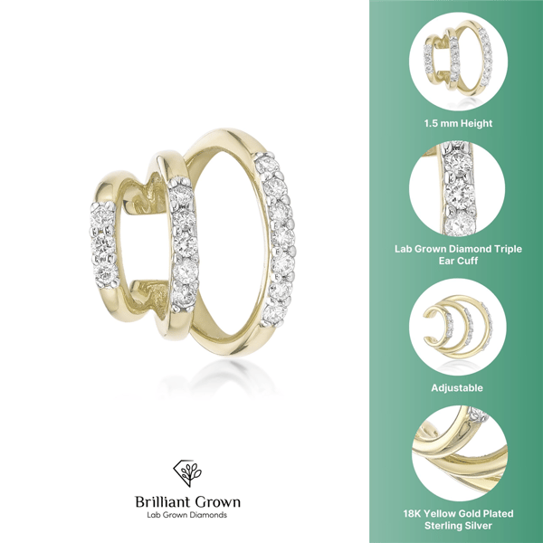 Brilliant Grown Gold-Plated 1/6ctw. Lab-Grown Diamond Ear Cuff