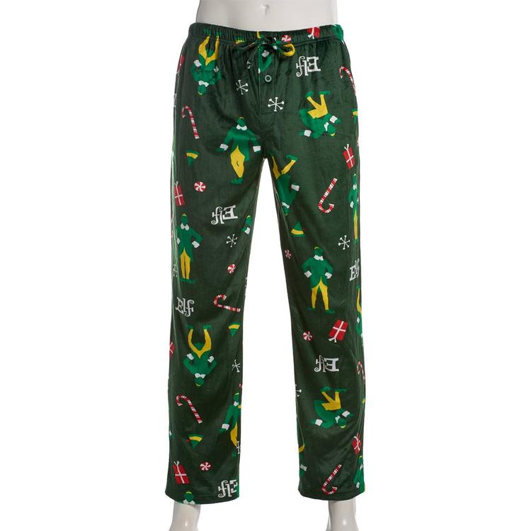Mens Buddy the Elf Silky Fleece Green Pajama Pants