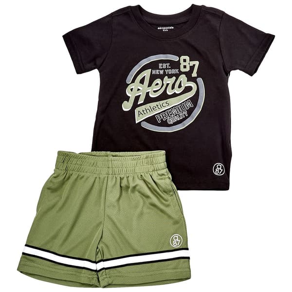 Toddler Boy Aeropostale Tee And Shorts Set - Black/Oil Green - image 