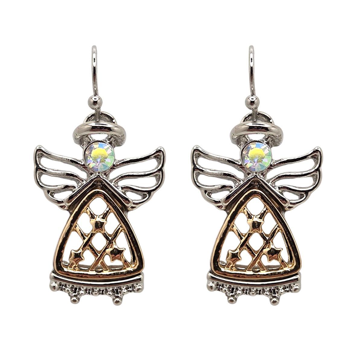 Two-Tone Filigree Angel Drop Earrings