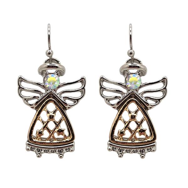 Two-Tone Filigree Angel Drop Earrings - image 
