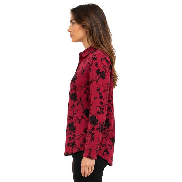 Womens Zac & Rachel Long Sleeve 1/2 Button Floral Burgundy Blouse