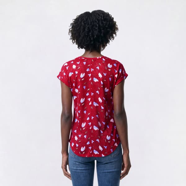 Petite Architect® Tulip Floral Split Neck Linen Like Tee