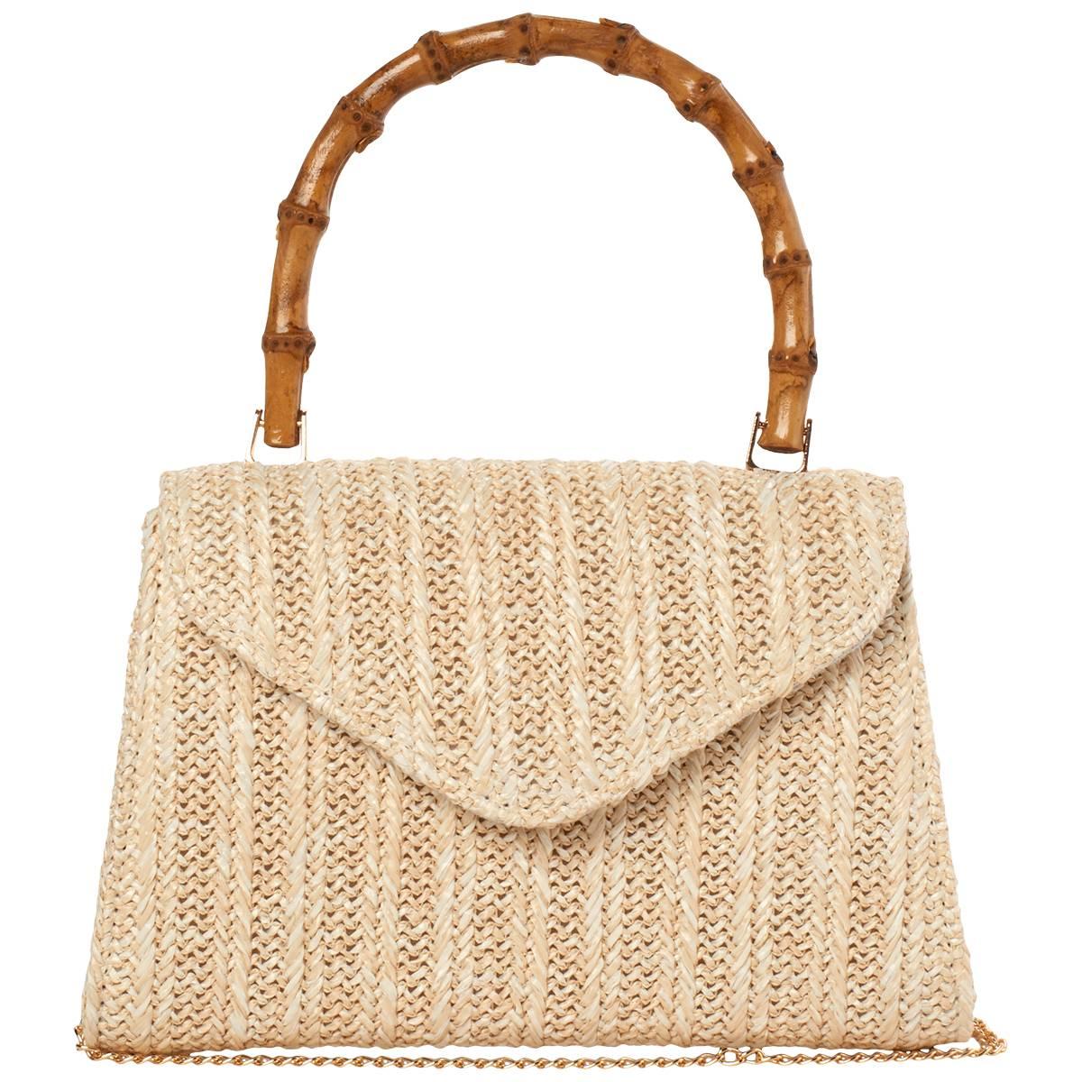 D’Margeaux Straw Top Bamboo Handle Evening Bag