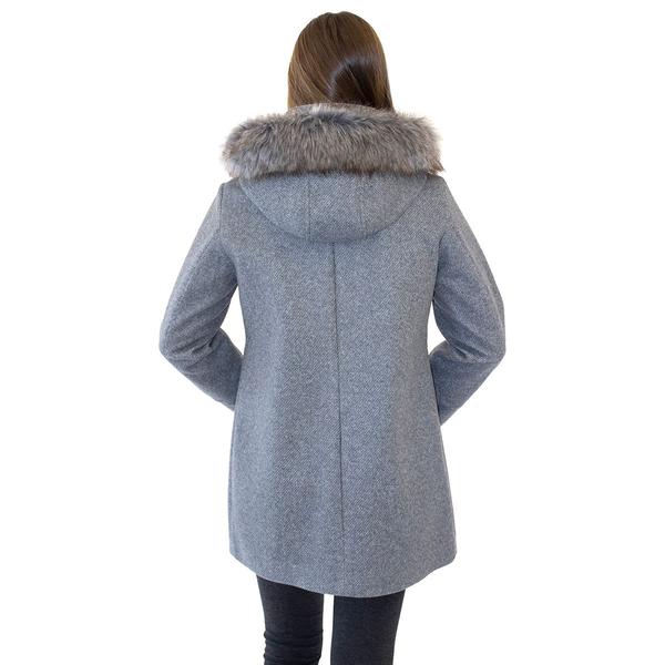 Womens Nine West Full Zip Faux Wool Coat with Faux Fur Hood