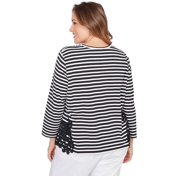 Plus Size Ruby Rd. Sunset Blvd 3/4 Sleeve Stripe Lace Blouse